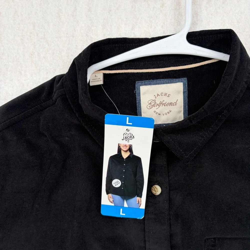 Jachs Girlfriend Womens Black Corduroy Button Down Shirt Long Sleeve Size L NWT